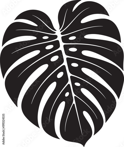 Tropical Leaf Silhouette – Palm / Monstera Vector Black on White
