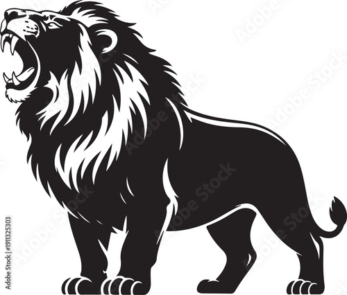 Roaring Lion Silhouette – Lion Vector Black on White