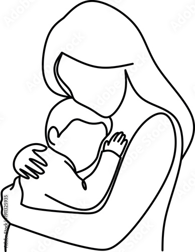 Mother Breastfeeding Baby Line Art