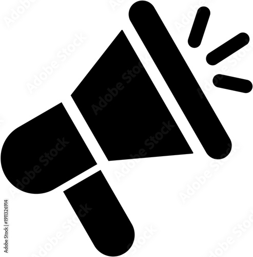 Black megaphone icon symbolizing loud announcement or public speaking.