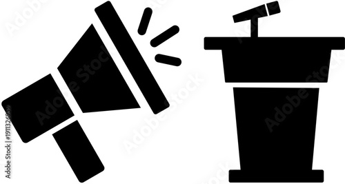 Public Speaking and Announcement with Megaphone and Podium.