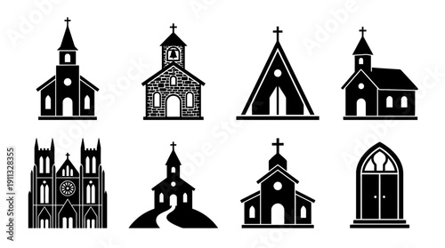 church , black vector icon set collection , white background , SVG and PNG