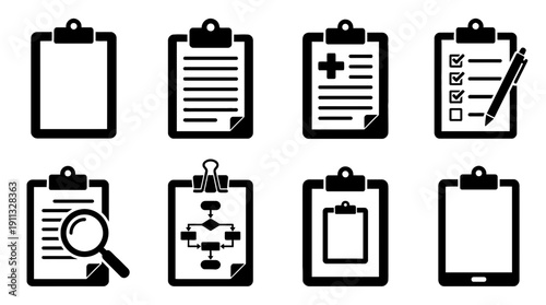 clipboard , black vector icon set collection , white background , SVG and PNG