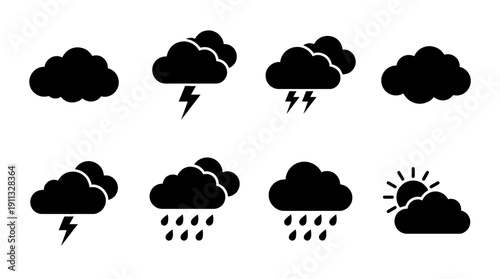 cloud , black vector icon set collection , white background , SVG and PNG