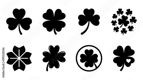 clover , black vector icon set collection , white background , SVG and PNG