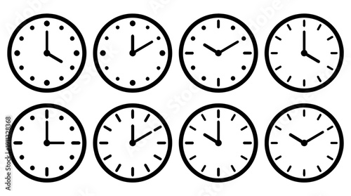 clock time , black vector icon set collection , white background , SVG and PNG