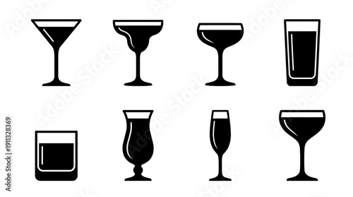 cocktail glass , black vector icon set collection , white background , SVG and PNG