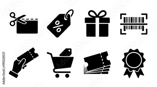coupon , black vector icon set collection , white background , SVG and PNG