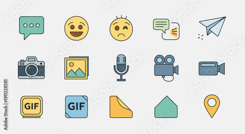 Collection of Colorful Social Media and Communication Icons.