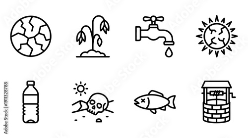 drought , black vector icon set collection , white background , SVG and PNG