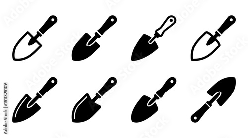 gardening trowel , black vector icon set collection , white background , SVG and PNG