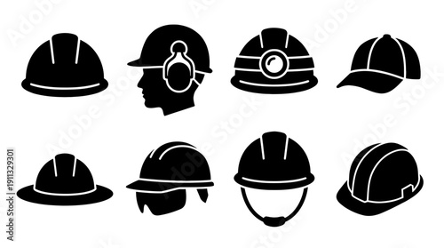 hard hat , black vector icon set collection , white background , SVG and PNG