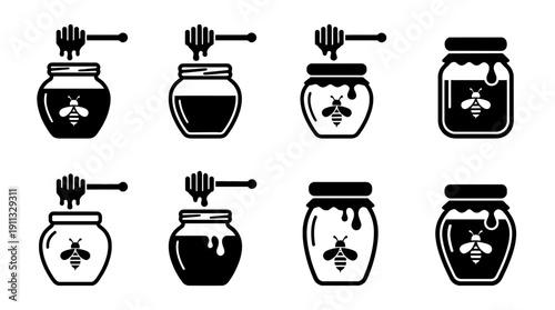 honey jar , black vector icon set collection , white background , SVG and PNG