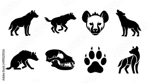 hyena , black vector icon set collection , white background , SVG and PNG