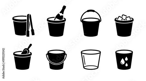 ice bucket , black vector icon set collection , white background , SVG and PNG