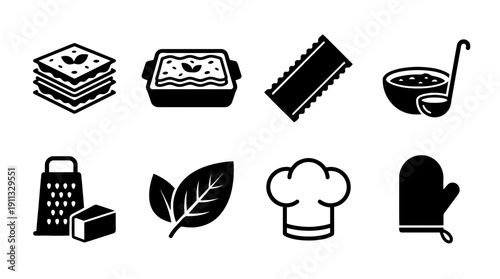 lasagna , black vector icon set collection , white background , SVG and PNG