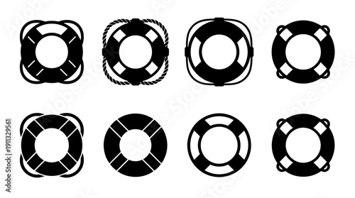 lifebuoy , black vector icon set collection , white background , SVG and PNG