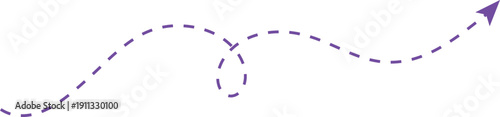 Purple dashed line with looping curved path ending in upward arrow, abstract decorative design symbolizing progress