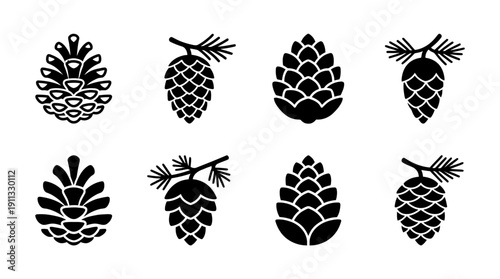 pine cone , black vector icon set collection , white background , SVG and PNG