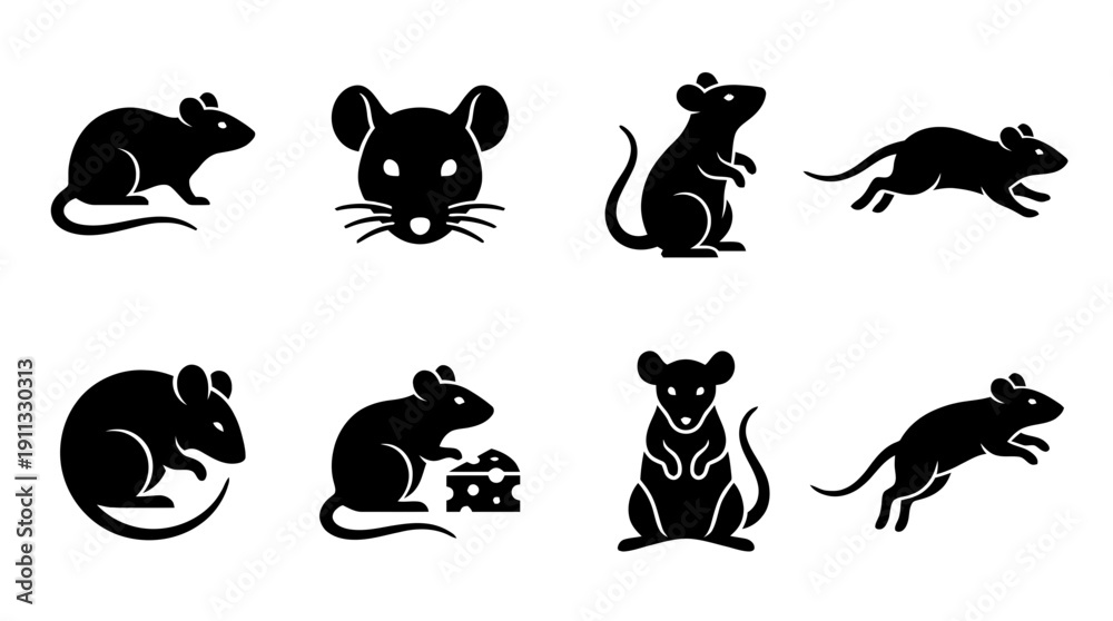 Obraz premium rat , black vector icon set collection , white background , SVG and PNG