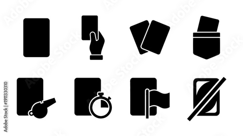 referee card , black vector icon set collection , white background , SVG and PNG