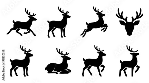 reindeer , black vector icon set collection , white background , SVG and PNG
