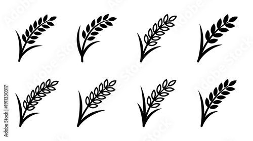rice ear , black vector icon set collection , white background , SVG and PNG
