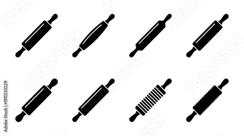 rolling pin , black vector icon set collection , white background , SVG and PNG