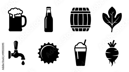 root beer , black vector icon set collection , white background , SVG and PNG