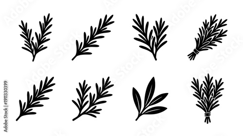rosemary , black vector icon set collection , white background , SVG and PNG