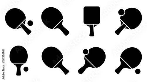 table tennis paddle , black vector icon set collection , white background , SVG and PNG