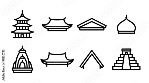 temple roof , black vector icon set collection , white background , SVG and PNG