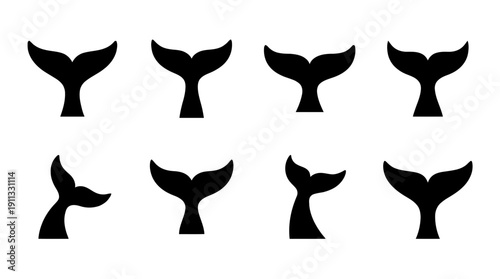 whale tail , black vector icon set collection , white background , SVG and PNG