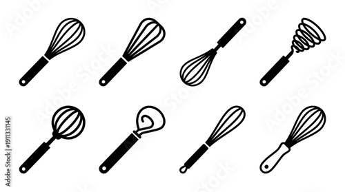 whisk , black vector icon set collection , white background , SVG and PNG