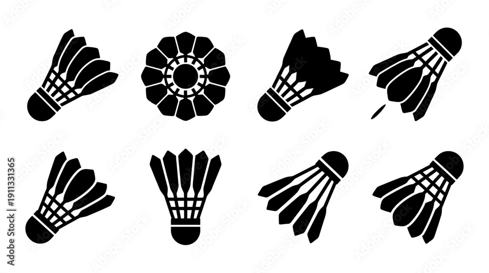 Fototapeta premium badminton shuttlecock , black vector icon set collection , white background , SVG and PNG