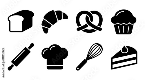 bakery , black vector icon set collection , white background , SVG and PNG