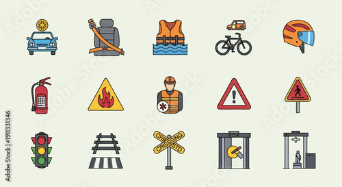Collection of Safety and Transportation Icons.