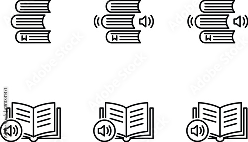 Audiobook and sound book icon set vector illustration audio learning education concept collection