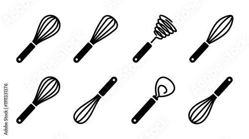 baking whisk , black vector icon set collection , white background , SVG and PNG
