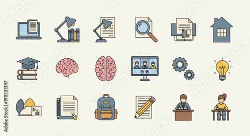 Vibrant Education and Learning Icons Collection for Study and Knowledge.