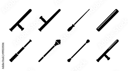 baton , black vector icon set collection , white background , SVG and PNG
