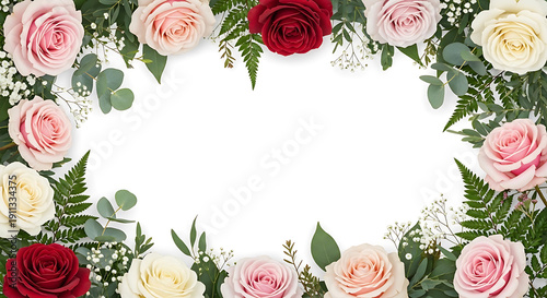 Luxury Square Red Rose Gift Box with Golden Satin Ribbons and Decorative Bows Isolated on White Background for Valentine's Day or Anniversary