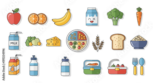 Colorful Assortment of Healthy Food Items and Beverages.