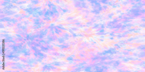 Abstract purple background with colorful flowers under a bright blue summer sky with beautiful white fluffy clouds and sunny light