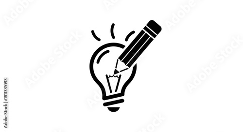 Creative idea light bulb and pencil symbol on isolated white background