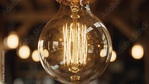 Warm Edison Filament Bulb Close Up Shot.