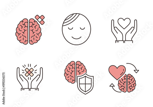 Mental Health Support and Well Being Concepts With Brain And Heart Icons Representing Care And Protection
