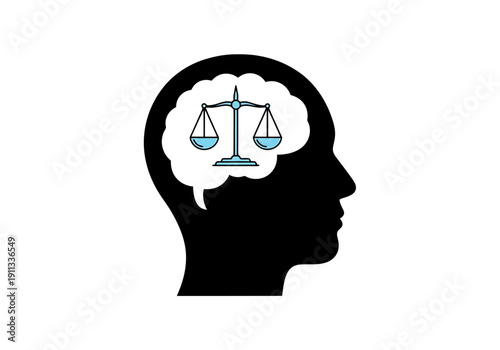 Human Mind Silhouette Brain With Scales Justice Concept Symbol Abstract Business Thinking Decision Making Balance Concept