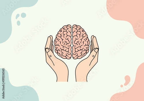 Protecting Human Brain Symbol Concept With Caring Hands On Abstract Background For Healthcare And Science Ideas