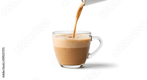Creamy Masala Chai in Glass, Steaming Hot, Minimalist White Background.